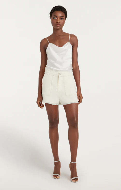 Cinq a Sept Allen Shorts. Silk Crepe Bridal Shorts with crystal and pearl button.