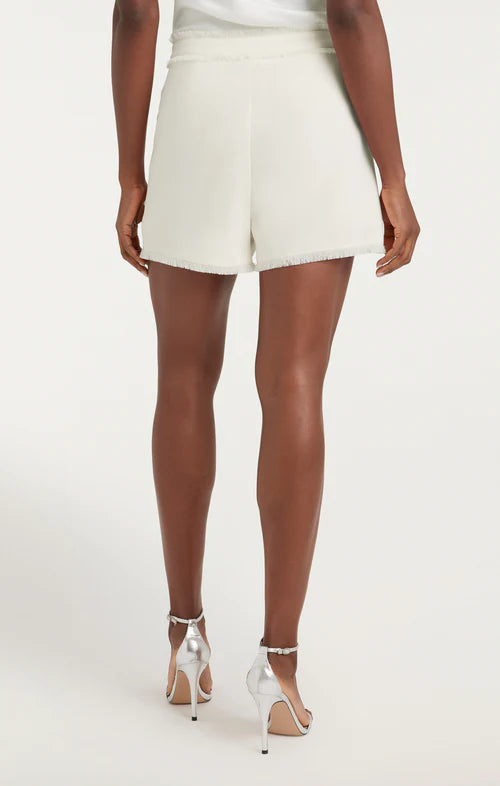 Cinq a Sept Allen Shorts. Silk Crepe Bridal Shorts with crystal and pearl button.